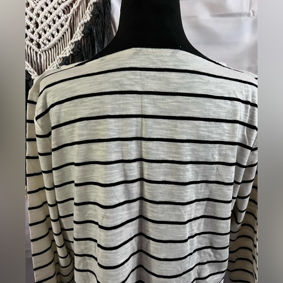 Talbots Ivory Black Stripe Plus Size 1X Rhinestones 3/4 Sleeves Knit Top Blouse - Picture 7 of 12